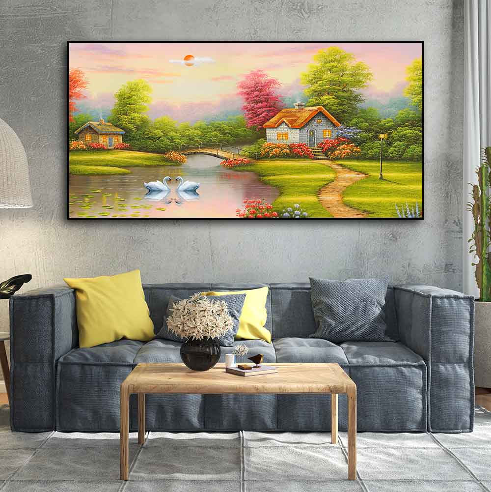 A Beautiful Scenery of Old Houses Canvas Wall Painting - Decor Smart
