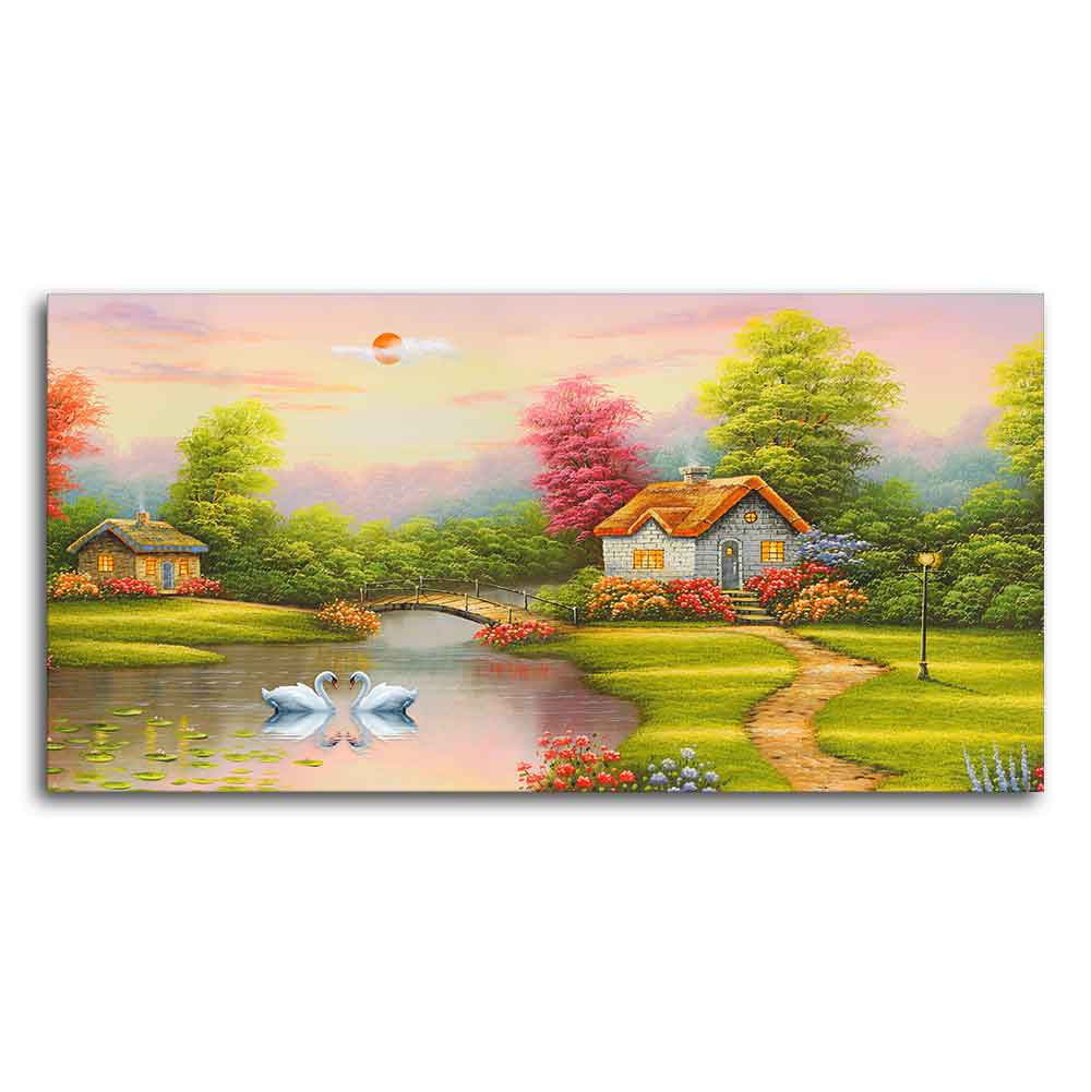 A Beautiful Scenery of Old Houses Canvas Wall Painting - Decor Smart