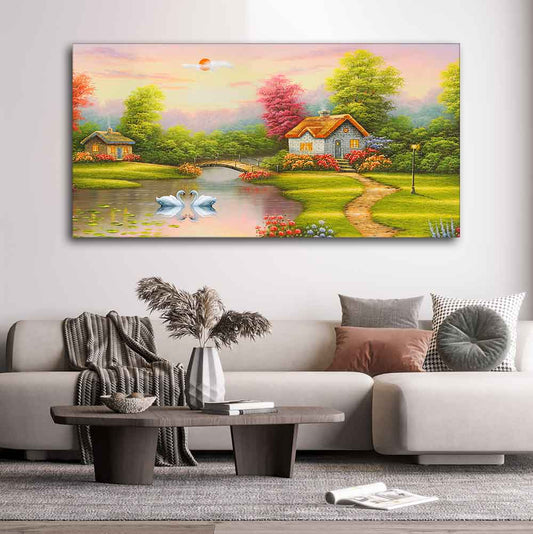 A Beautiful Scenery of Old Houses Canvas Wall Painting - Decor Smart