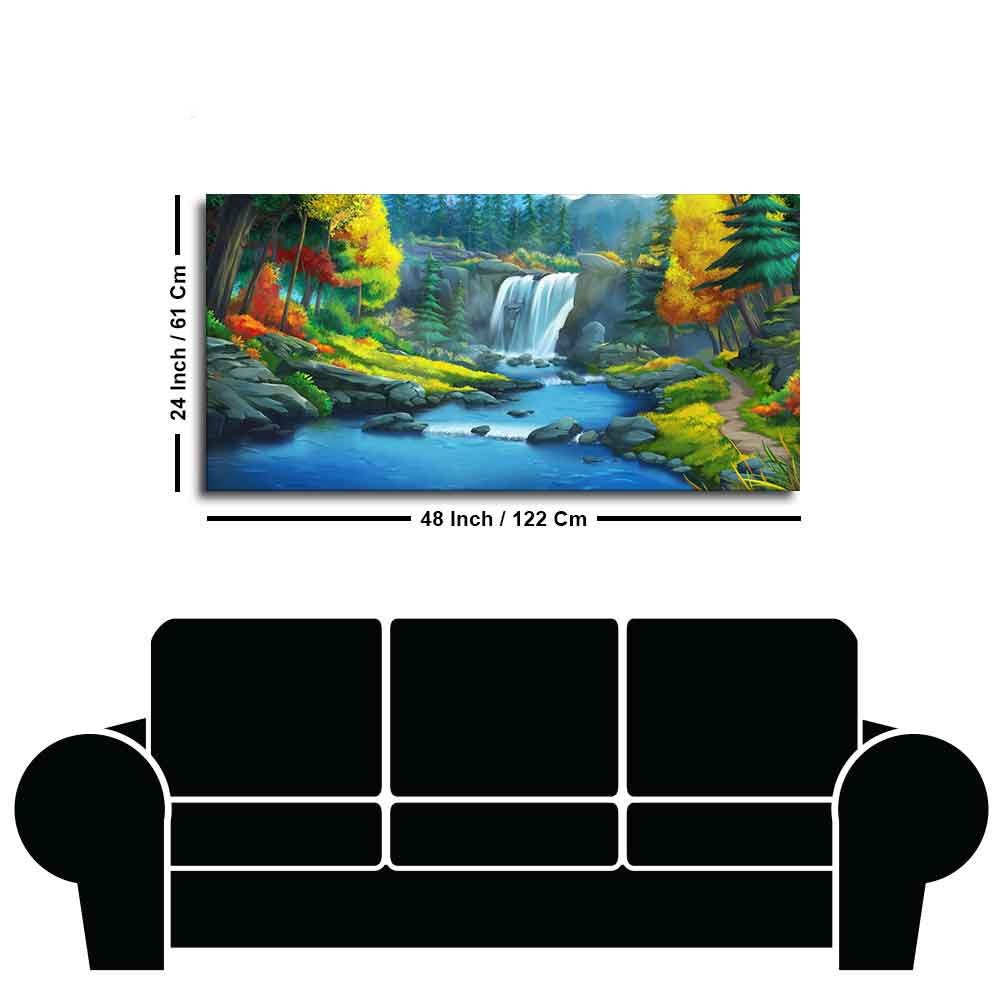 A Beautiful Scenery of Waterfall In Forest Canvas Wall Painting - Decor Smart