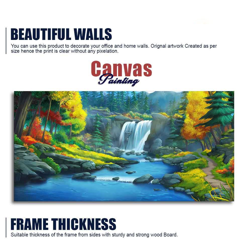 A Beautiful Scenery of Waterfall In Forest Canvas Wall Painting - Decor Smart
