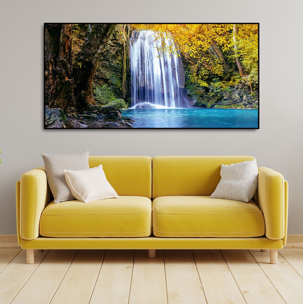 A Beautiful view of Erawan Waterfall Abstract Premium Canvas Wall Painting - Decor Smart