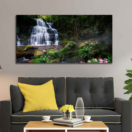 A Beautiful Waterfall in Forest Premium Canvas Wall Painting - Decor Smart