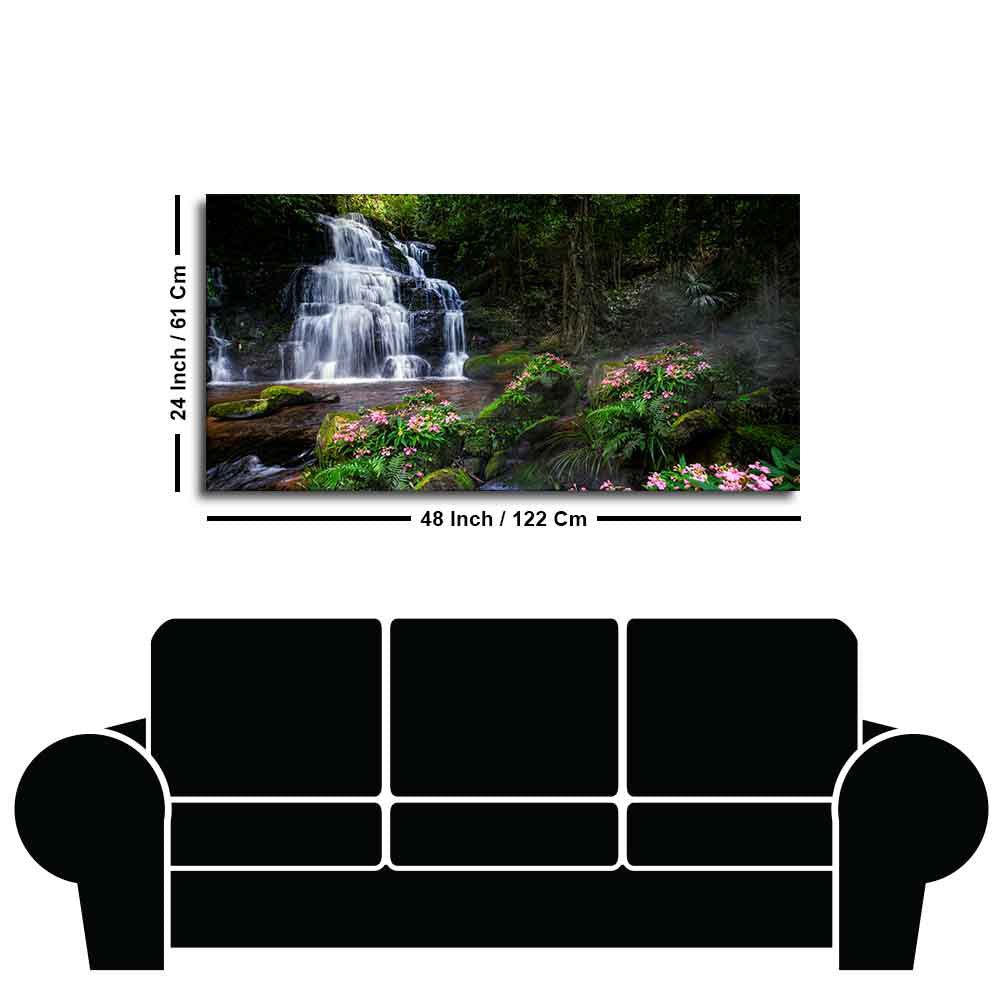 A Beautiful Waterfall in Forest Premium Canvas Wall Painting - Decor Smart