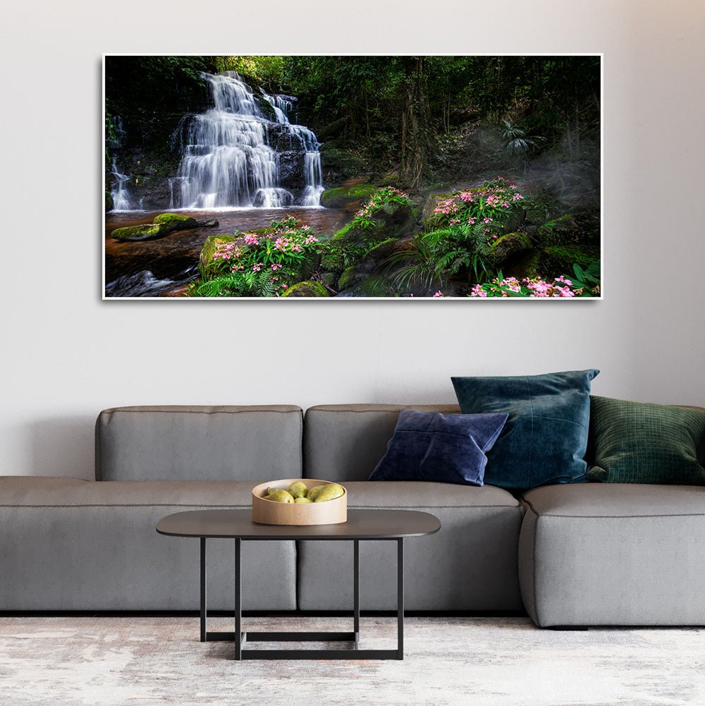 A Beautiful Waterfall in Forest Premium Canvas Wall Painting - Decor Smart