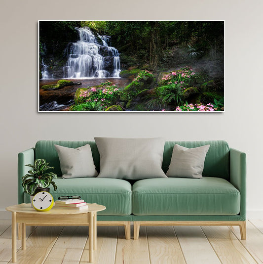 A Beautiful Waterfall in Forest Premium Canvas Wall Painting - Decor Smart