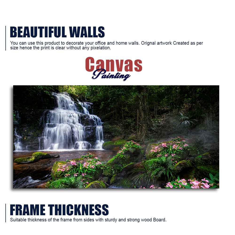 A Beautiful Waterfall in Forest Premium Canvas Wall Painting - Decor Smart