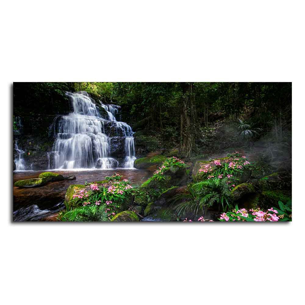 A Beautiful Waterfall in Forest Premium Canvas Wall Painting - Decor Smart