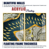 A Flock of Golden Birds Acrylic Floating Wall Painting Set of 2 - Decor Smart