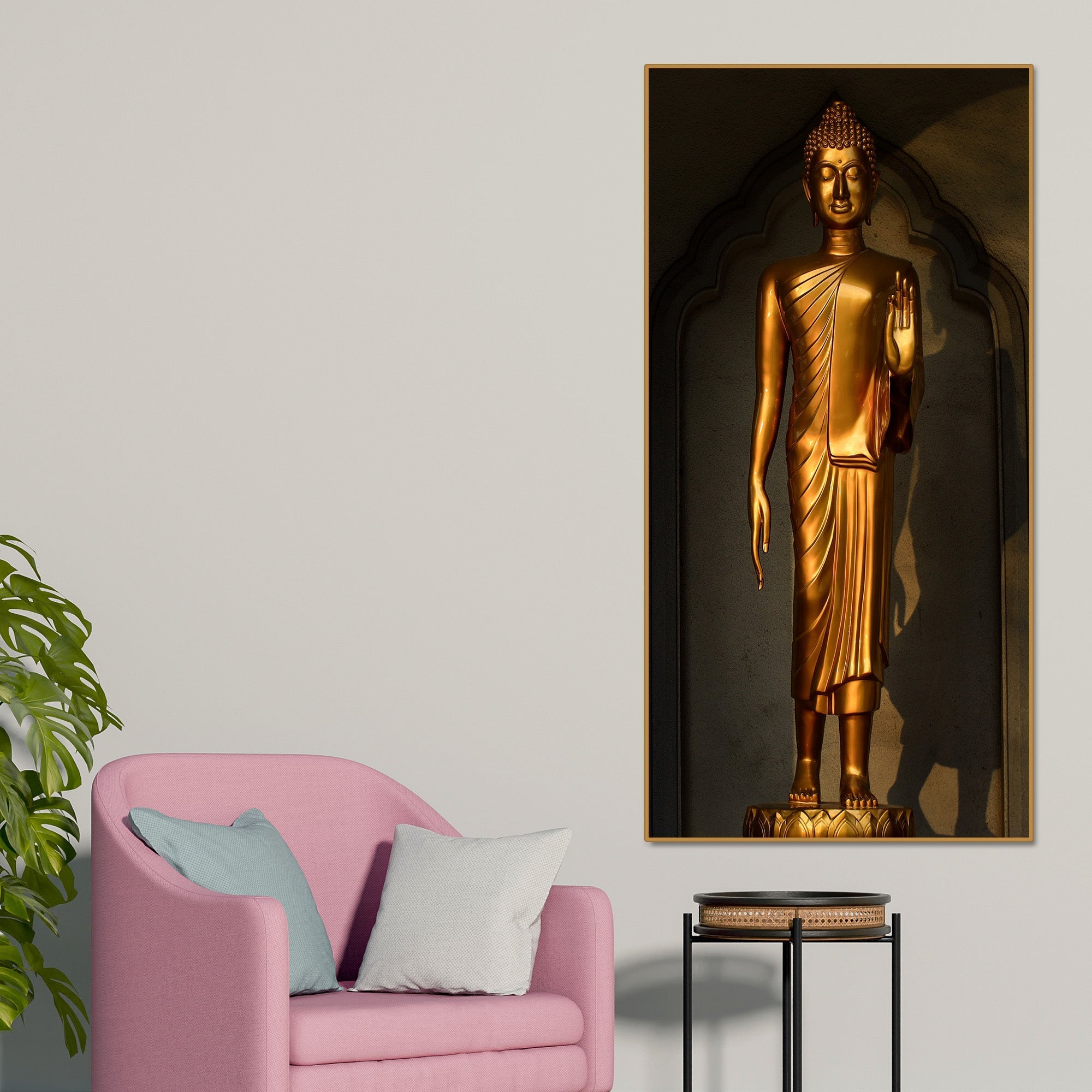 A Golden Statue of Buddha Canvas Wall Painting - Decor Smart