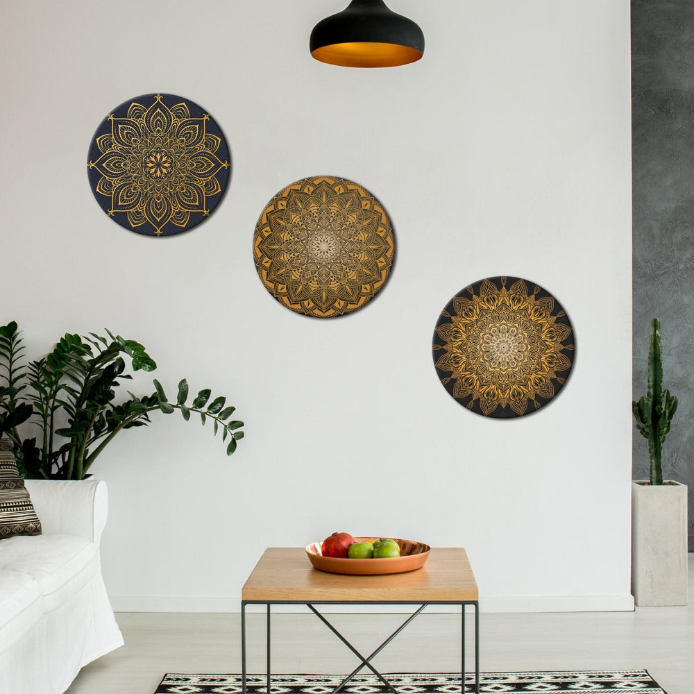 Painting of Mandala Pattern 3 Pieces Wall Hanging
