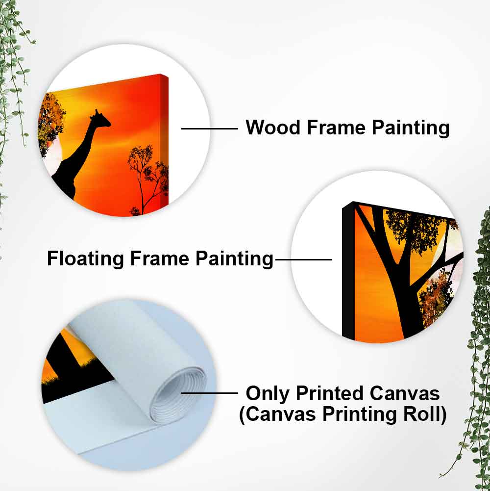 A Pair of Giraffe under a Tree in Sunset Canvas Wall Painting - Decor Smart