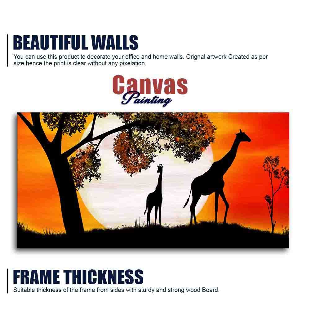 A Pair of Giraffe under a Tree in Sunset Canvas Wall Painting - Decor Smart