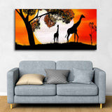A Pair of Giraffe under a Tree in Sunset Canvas Wall Painting - Decor Smart