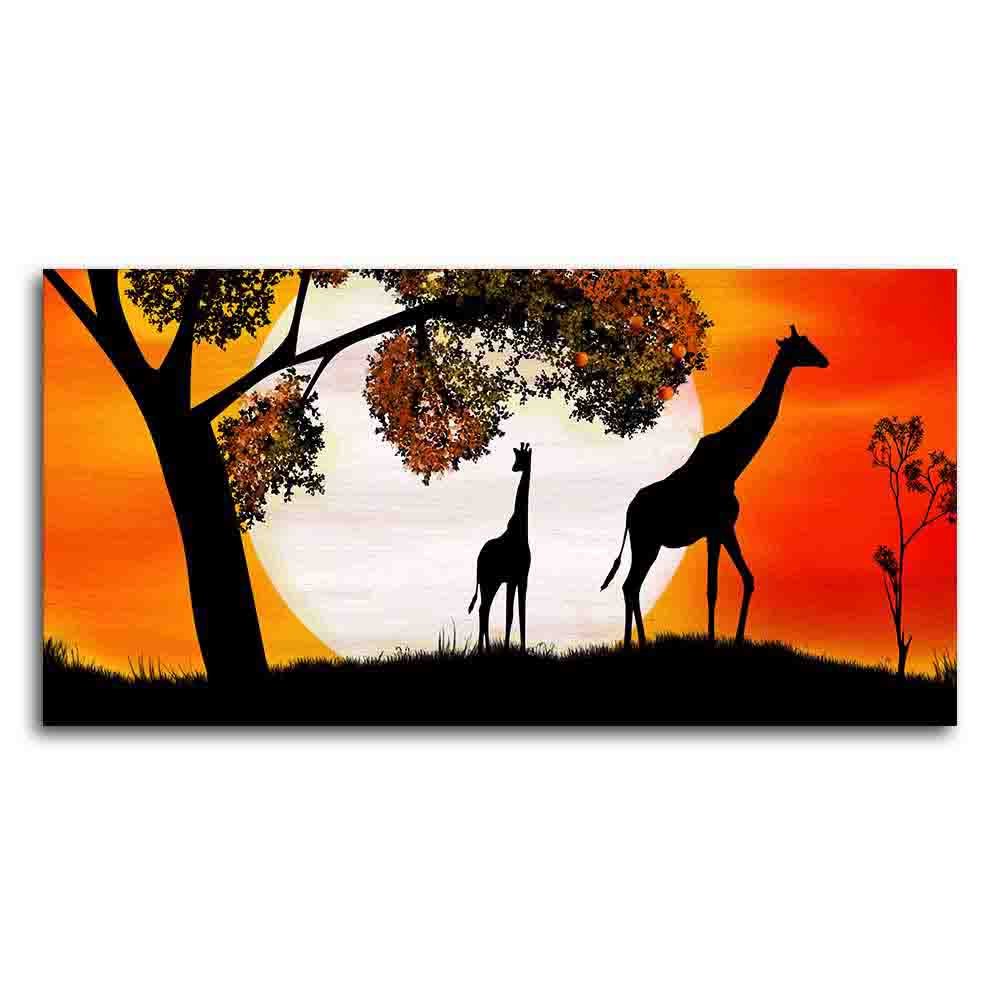 A Pair of Giraffe under a Tree in Sunset Canvas Wall Painting - Decor Smart