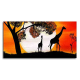 A Pair of Giraffe under a Tree in Sunset Canvas Wall Painting - Decor Smart