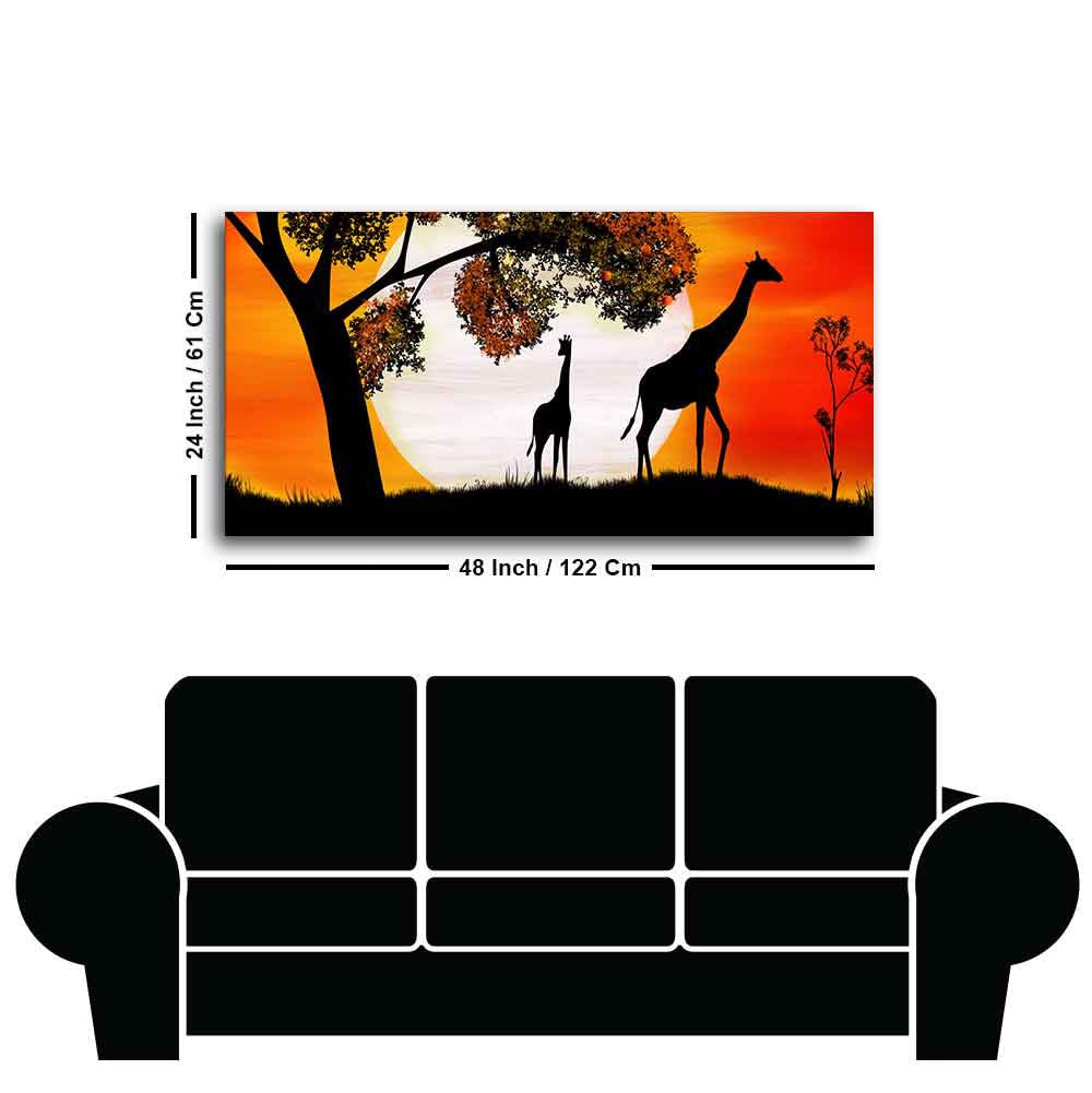 A Pair of Giraffe under a Tree in Sunset Canvas Wall Painting - Decor Smart