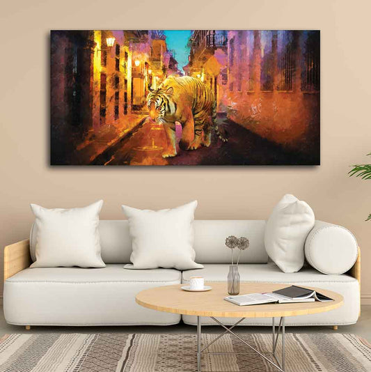 A Tiger Walking in the Street Premium Wall Painting - Decor Smart