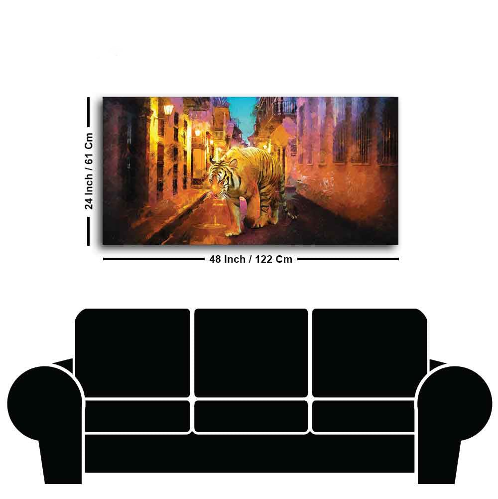 A Tiger Walking in the Street Premium Wall Painting - Decor Smart