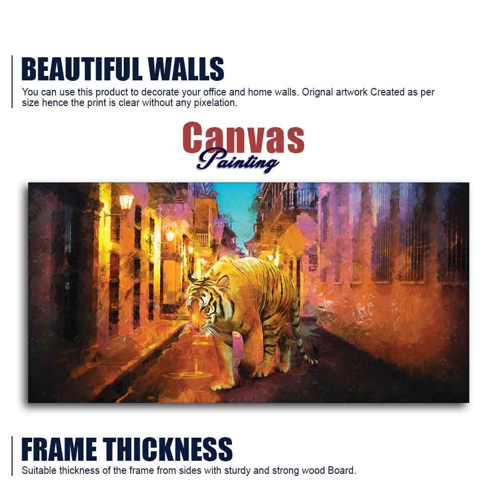 A Tiger Walking in the Street Premium Wall Painting - Decor Smart