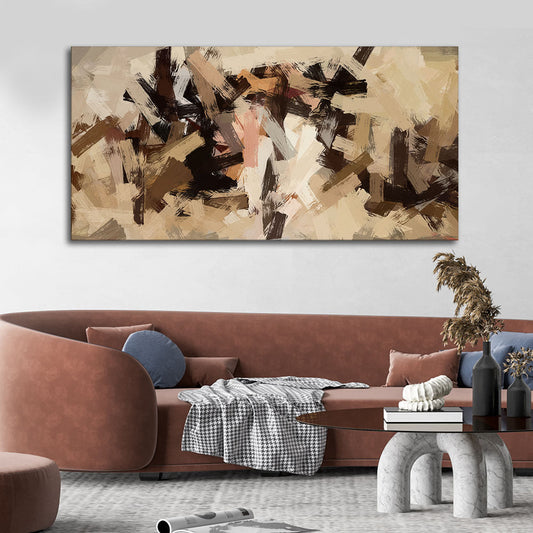 Abstract Art in Beige and Brown color Strokes Canvas Wall Painting - Decor Smart