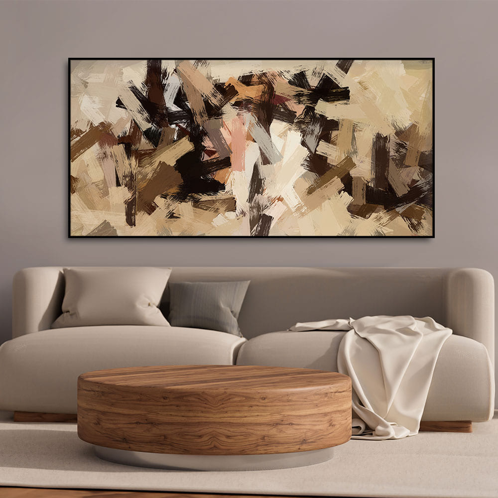 Abstract Art in Beige and Brown color Strokes Canvas Wall Painting - Decor Smart