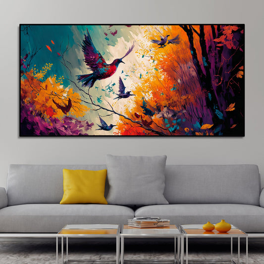 Abstract Art of Forest Landscape with Birds Canvas Wall Painting - Decor Smart