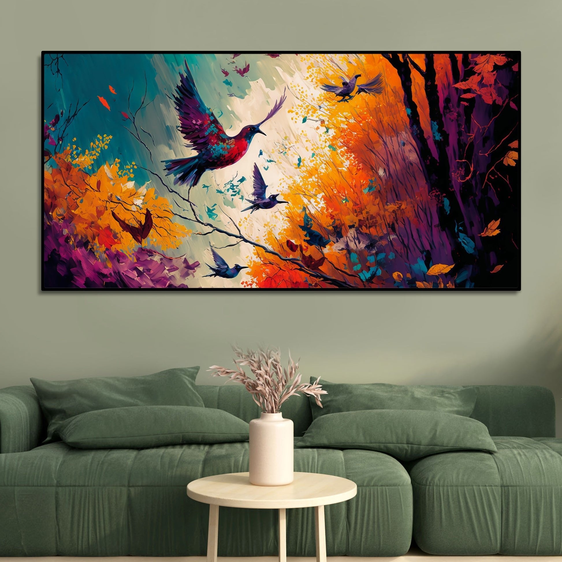 Abstract Art of Forest Landscape with Birds Canvas Wall Painting - Decor Smart