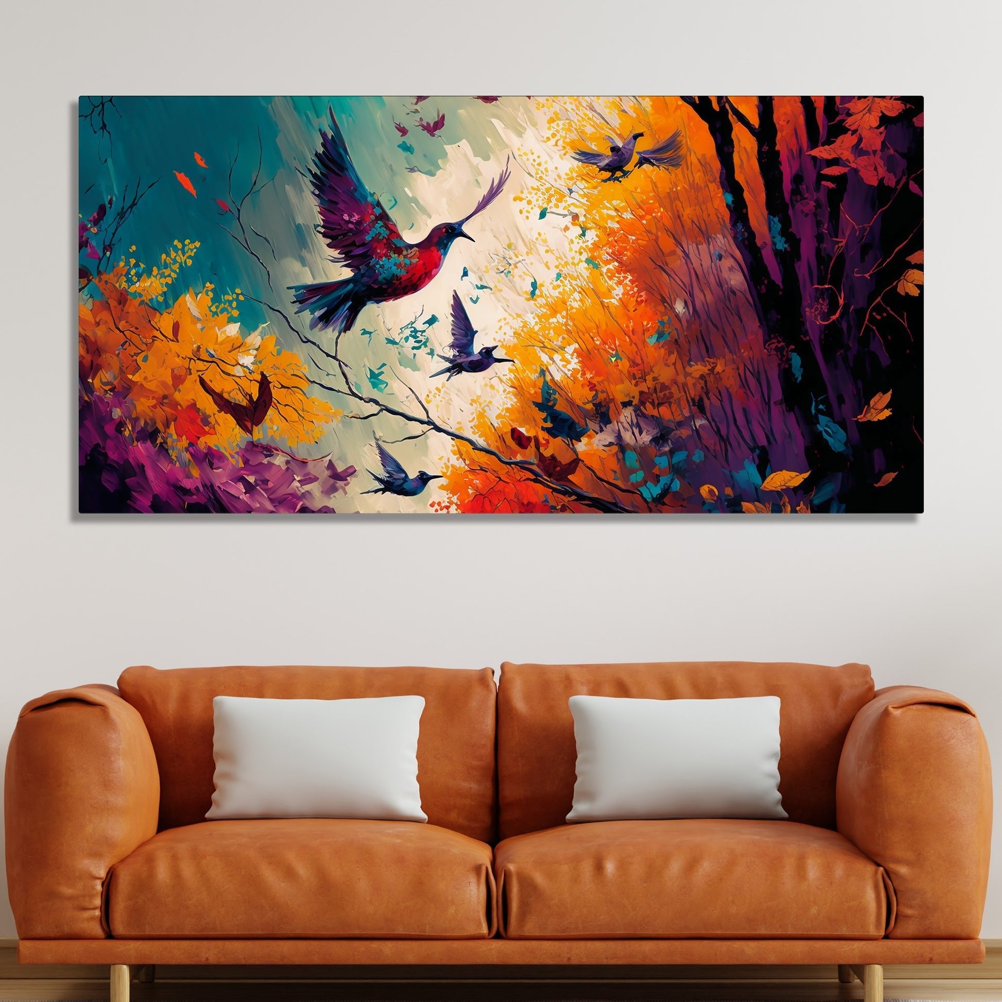 Abstract Art of Forest Landscape with Birds Canvas Wall Painting - Decor Smart