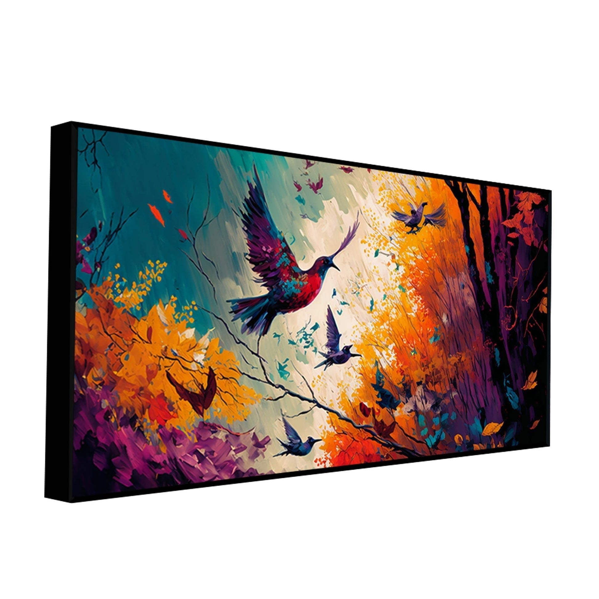Abstract Art of Forest Landscape with Birds Canvas Wall Painting - Decor Smart