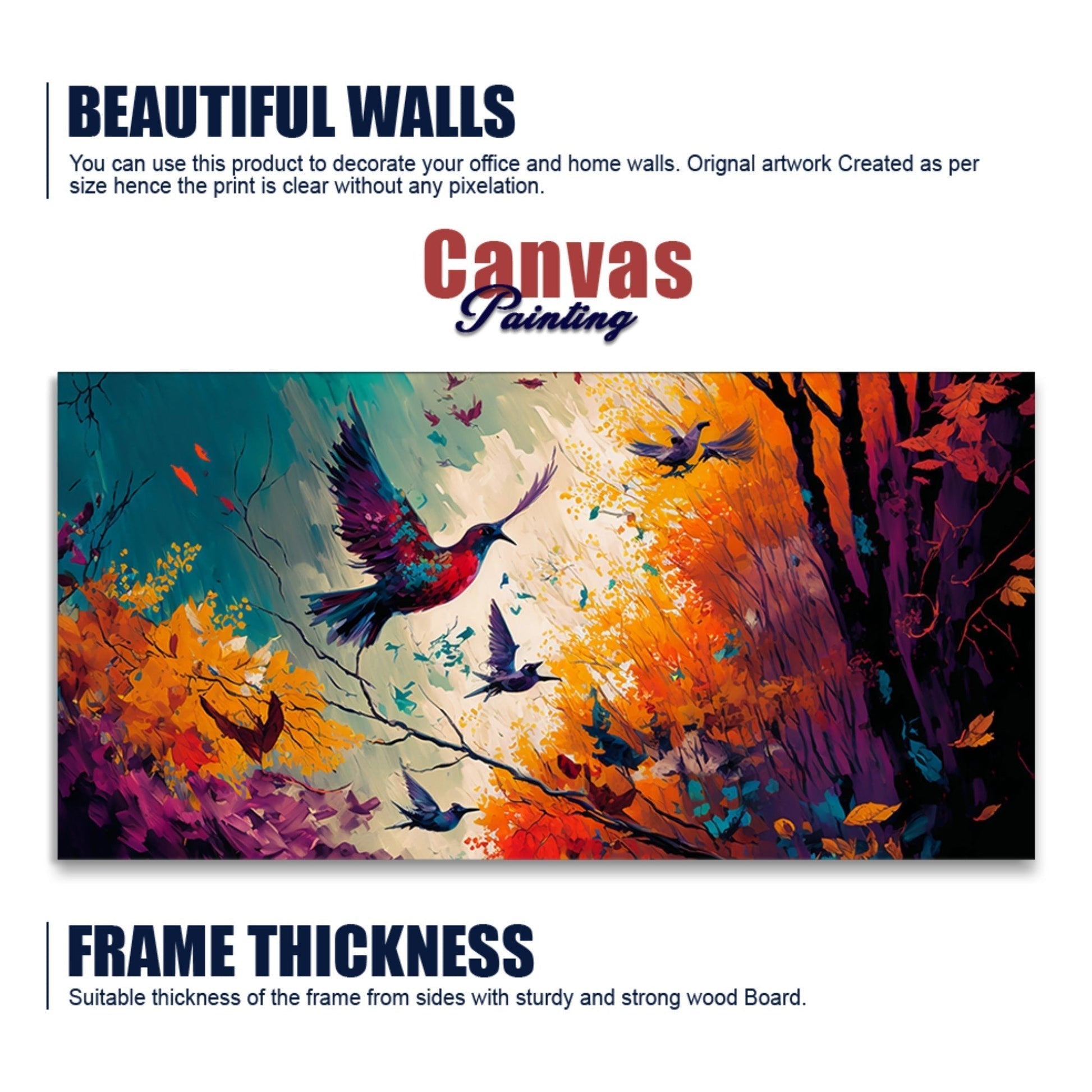 Abstract Art of Forest Landscape with Birds Canvas Wall Painting - Decor Smart