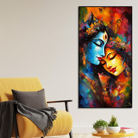 Abstract Art of Radha Krishna Canvas Wall Painting - Decor Smart