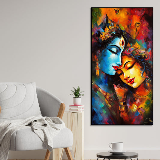 Abstract Art of Radha Krishna Canvas Wall Painting - Decor Smart