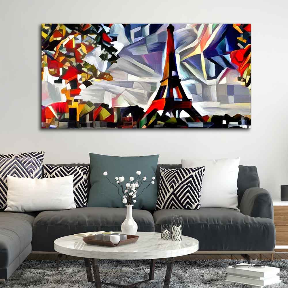 Abstract Art Premium Canvas Painting of Eiffel Tower in Paris - Decor Smart