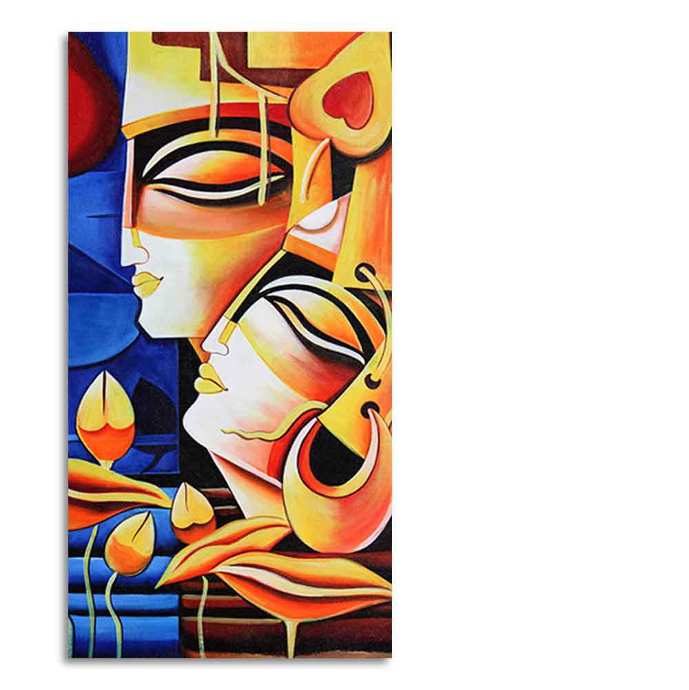 Abstract Art Radha Krishna Canvas Wall Painting - Decor Smart