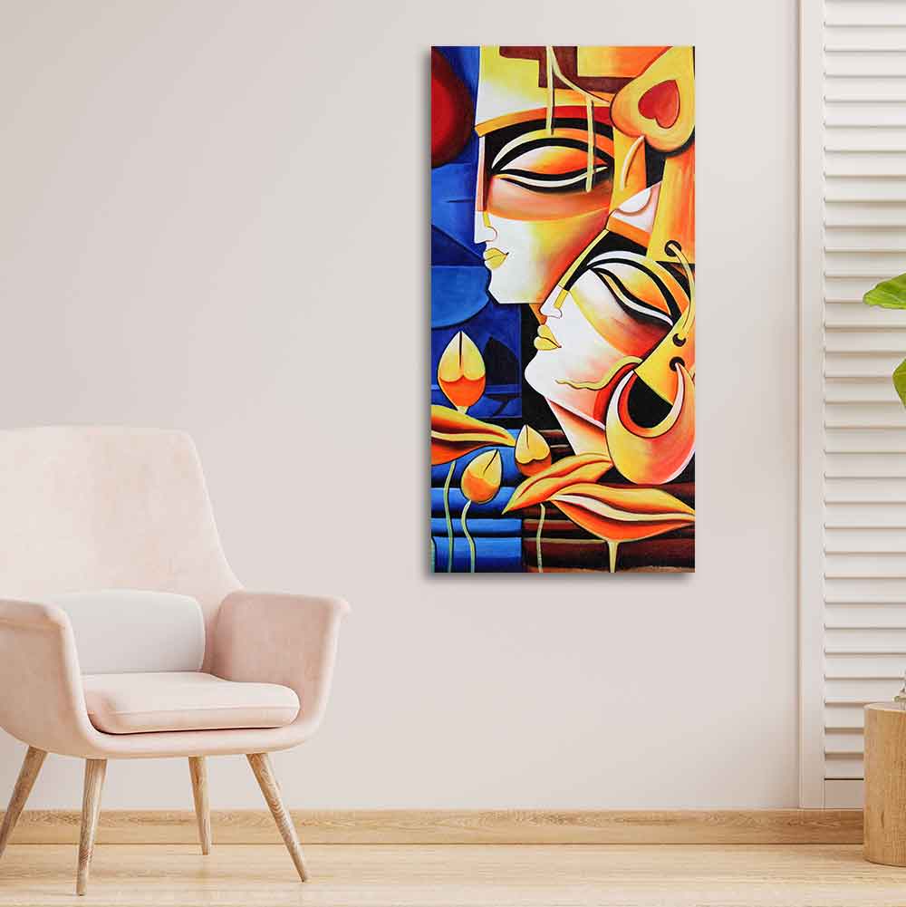 Abstract Art Radha Krishna Canvas Wall Painting - Decor Smart