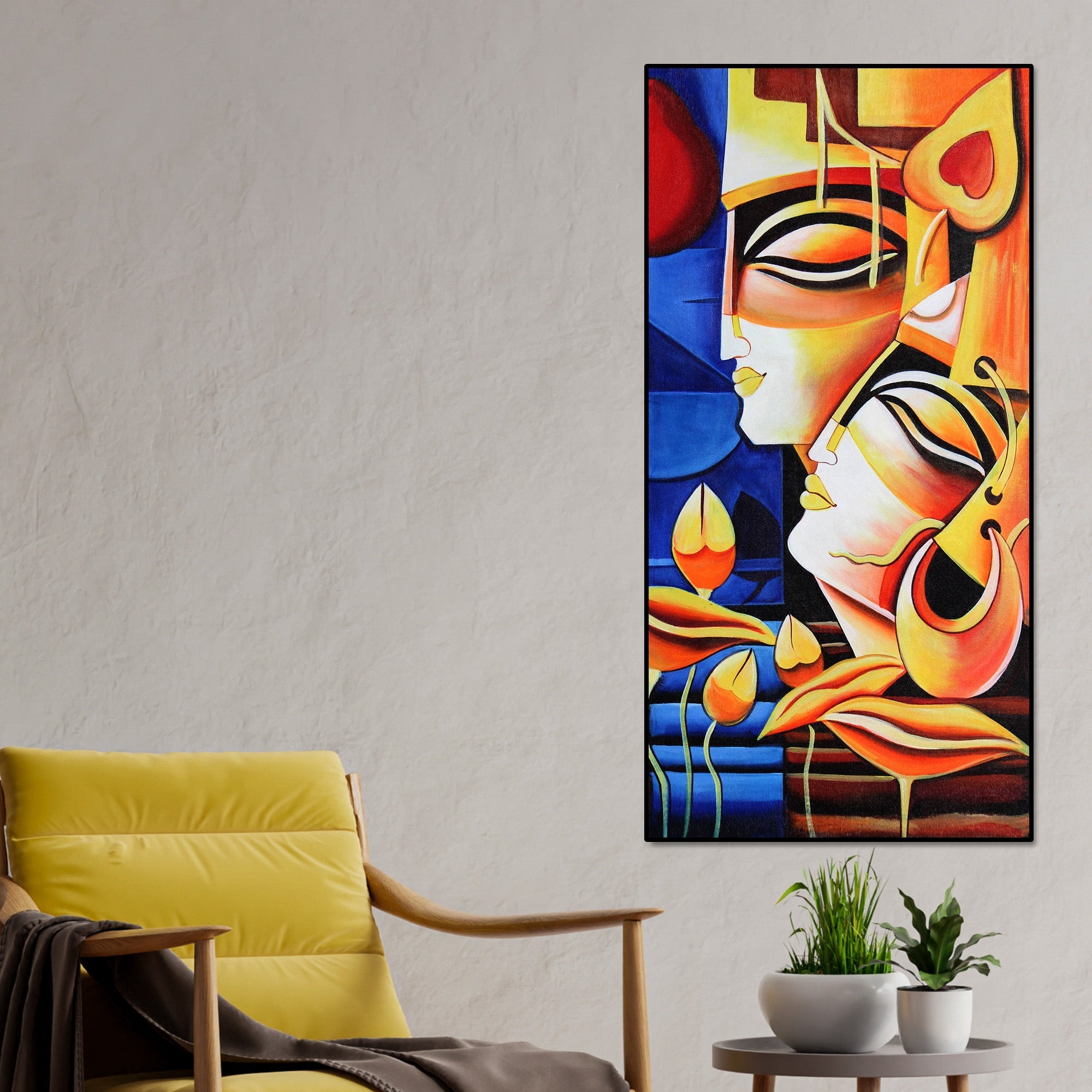 Abstract Art Radha Krishna Canvas Wall Painting - Decor Smart