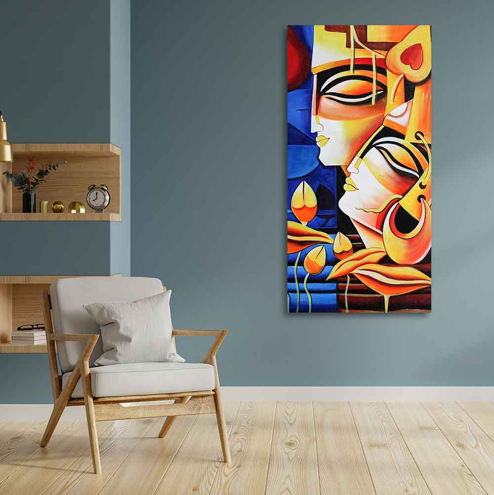 Abstract Art Radha Krishna Canvas Wall Painting - Decor Smart