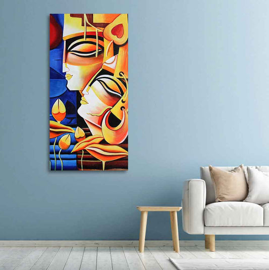 Abstract Art Radha Krishna Canvas Wall Painting - Decor Smart