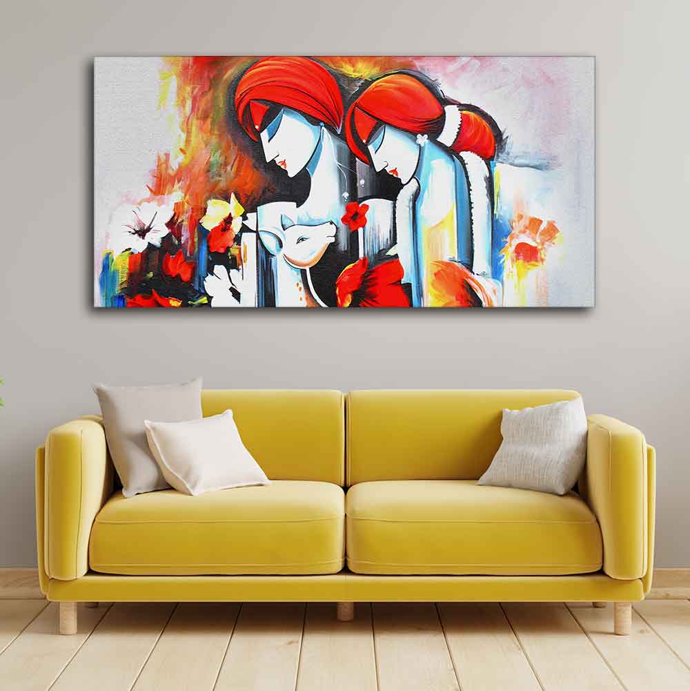 Abstract Art Wall Painting of Radha Krishna - Decor Smart