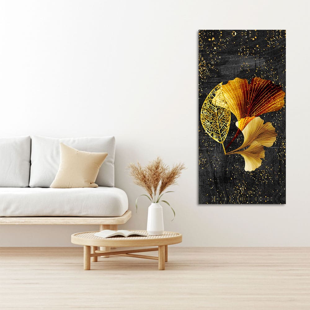 Abstract Black Gold Ginkgo Leaf Canvas Wall Painting - Decor Smart