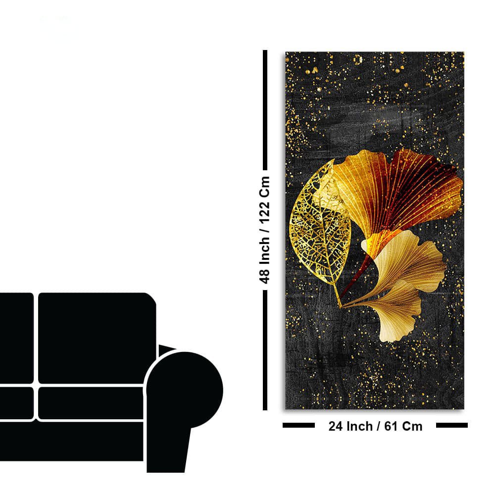 Abstract Black Gold Ginkgo Leaf Canvas Wall Painting - Decor Smart