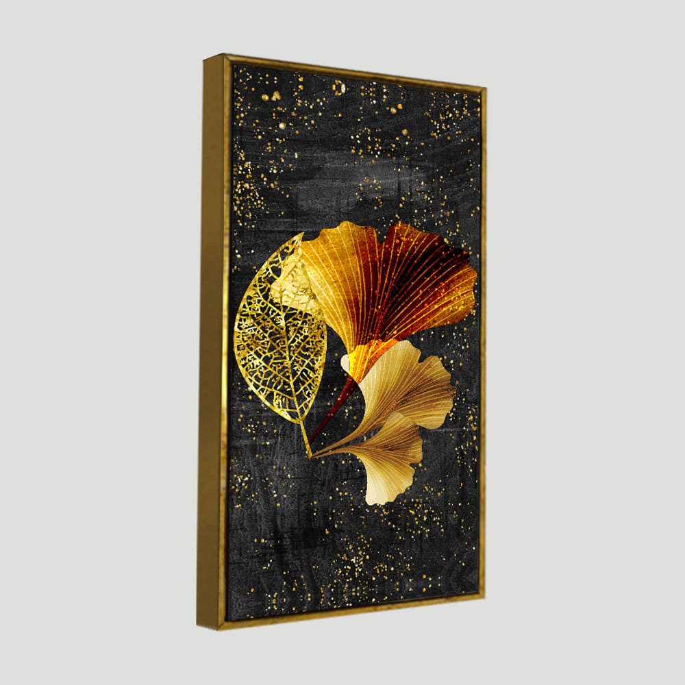 Abstract Black Gold Ginkgo Leaf Canvas Wall Painting - Decor Smart