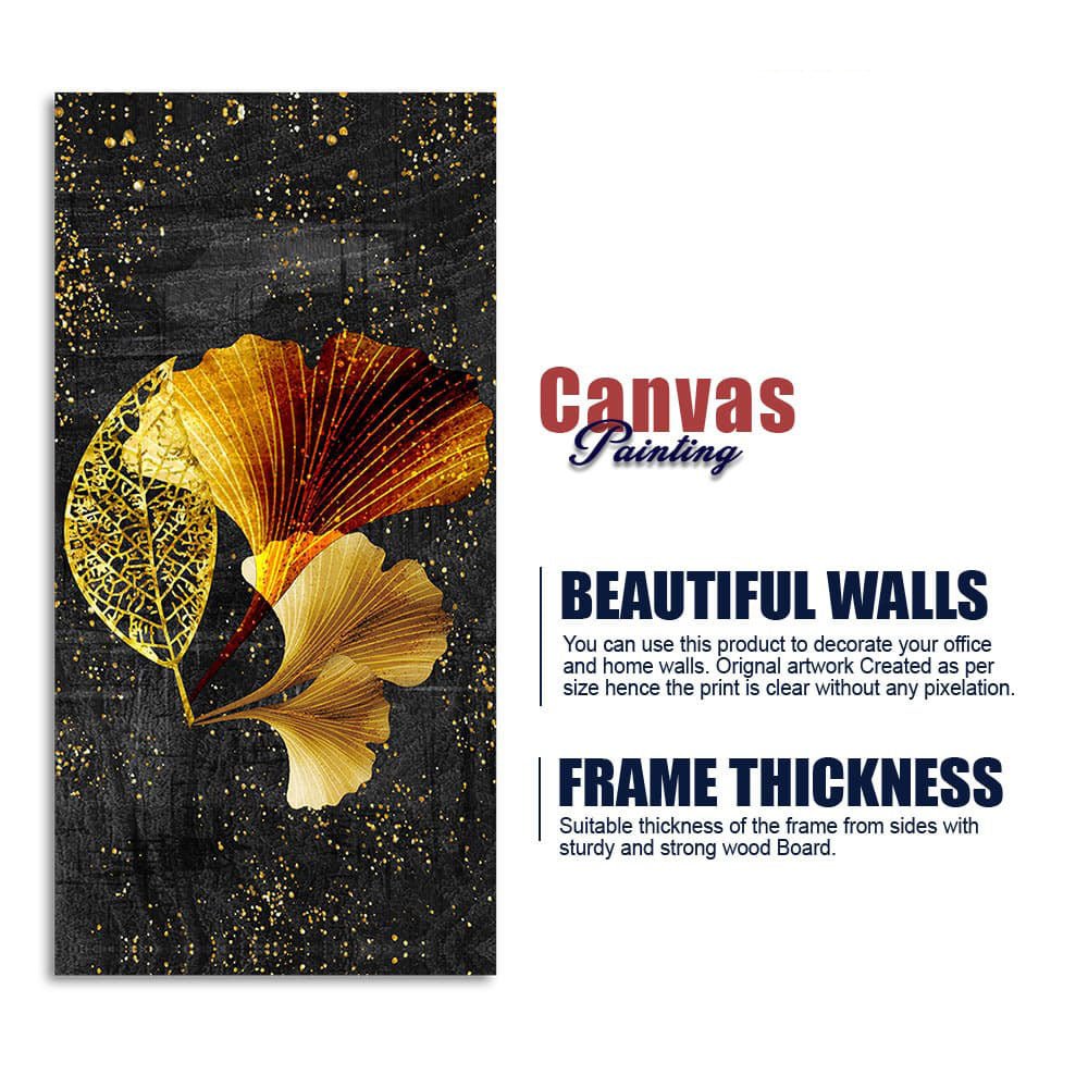Abstract Black Gold Ginkgo Leaf Canvas Wall Painting - Decor Smart