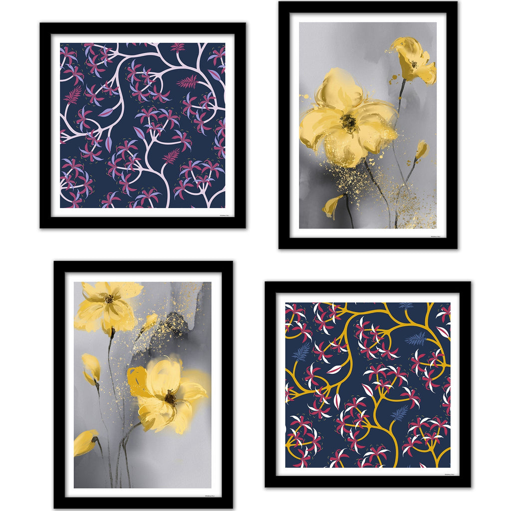Abstract Blooming Flowers Wall Frame Set of Four