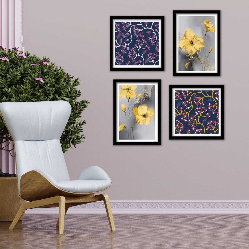 Abstract Blooming Flowers Wall Frame Set of Four