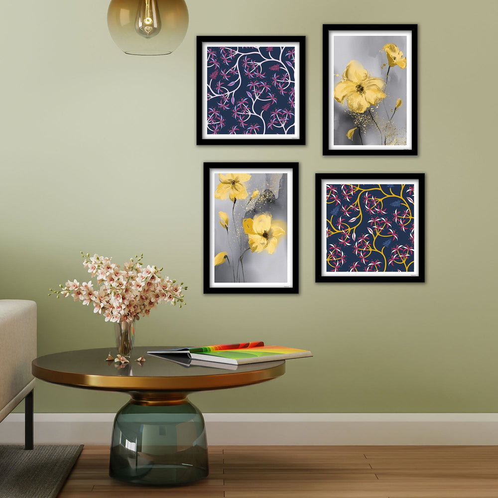 Abstract Blooming Flowers Wall Frame Set of Four