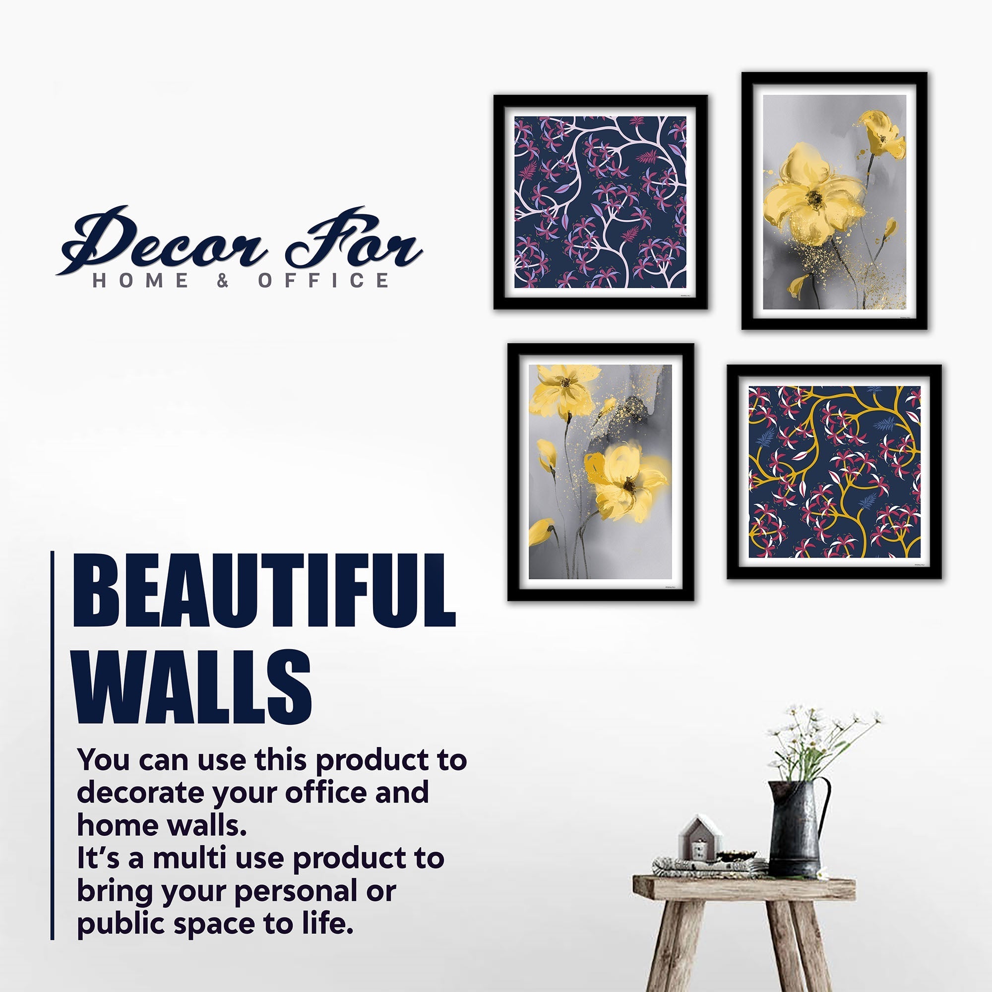 Abstract Blooming Flowers Wall Frame Set of Four