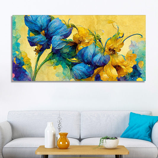 Abstract Blue and Gold Floral Art Canvas Wall Painting - Decor Smart