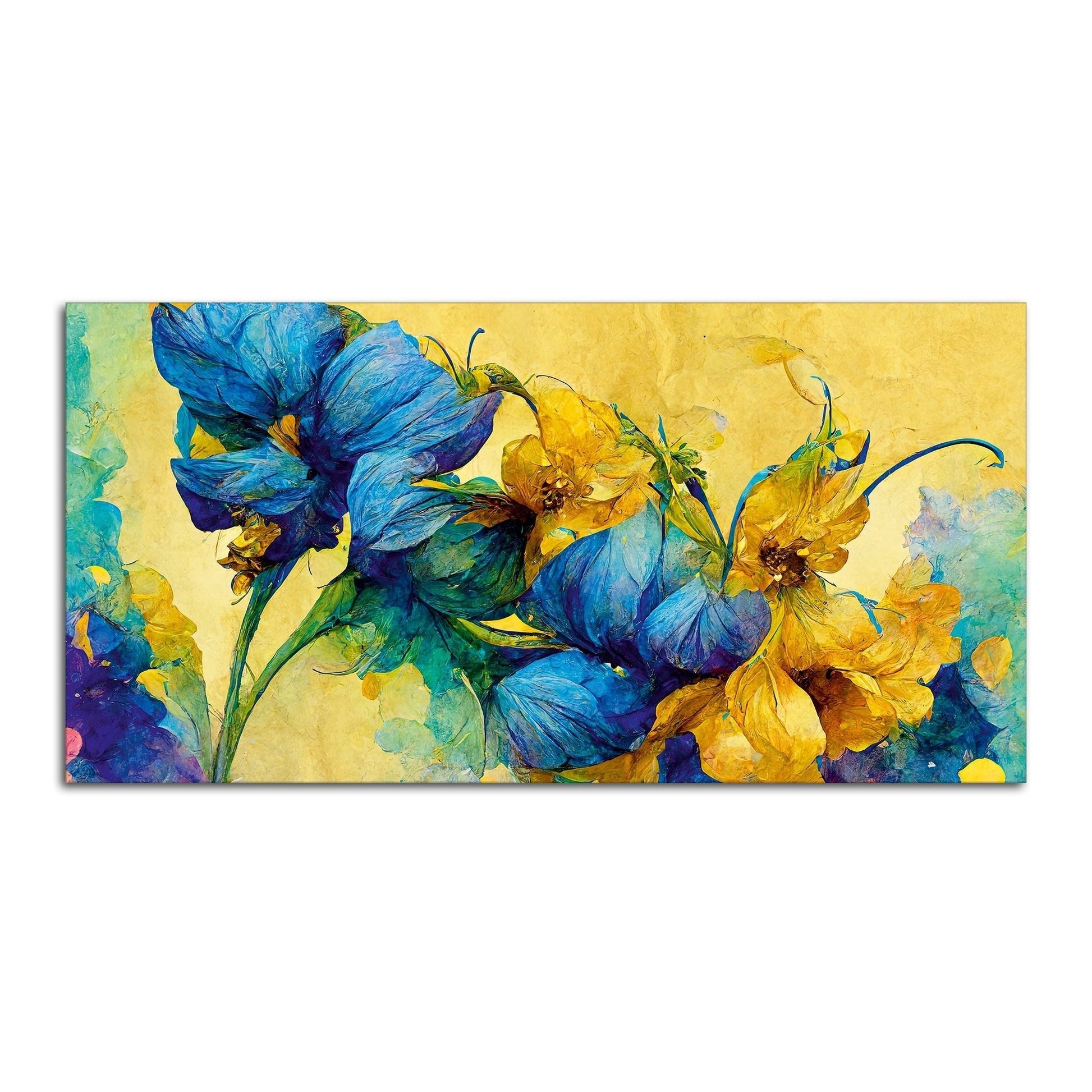 Abstract Blue and Gold Floral Art Canvas Wall Painting - Decor Smart